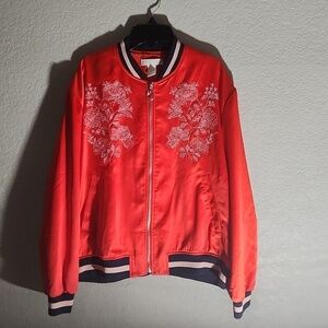 H & M Jacket Womens Medium Embroidery Flowers Red White Black Fairycore